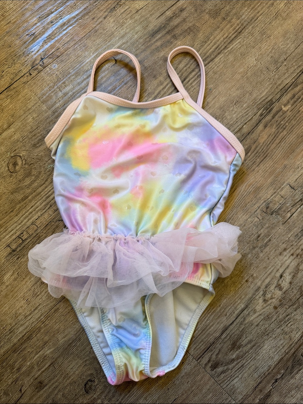wonder nation Pastel Rainbow Tie-Dye One-Piece Swimsuit with Tulle Ruffle